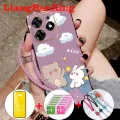 With tempered glass for casing Infinix Smart 8 Tecno spark go 2024 hot 40I spark 20 spark 20C 5G 2023 phone case back cover softcase shockproof cover new design aesthetic cartoon bear ddmxx01. 