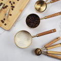 Stainless Steel Measuring Cup Spoon Wooden Handle Food Coffee Flour Kitchen Baking Tool Bartender Scale Measuring Spoon Cups Set. 
