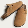 Kidmi Trendy Clogs For Women Slippers Suede Mules Men Cork Footbed Home Sandals with Arch Support Fashion Leather Potato Shoes.