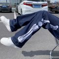 Jeans Men Skeleton Baggy Casual Jean Pants Mens Japan Style Streetwear Wide Leg Denim Trousers Male Vintage Blue Denim Pants.