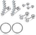 Stainless Steel Crystal Cartilage Earring Set 16G Heart Ear Tragus Piercing Helix Earrings Hoop Bulk Stud Ear Rings Pircing Lot. 