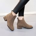 Nubuck Boots Women's Mid Heel 2022 New Block Heel Martin Boots Round Toe Women's Chelsea Boots Slip-on Mom Shoes.