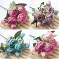 1 Bouquet 9 heads Artificial Peony Tea Rose Flowers Camellia Silk Flower flores for DIY Home Garden Wedding Decoration. 