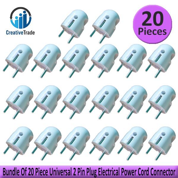 Bundle Of 20 Piece Universal 2 Pin Plug Electrical Power Cord Connector - Versatile Power Connection Solution - Reliable Efficient Essential