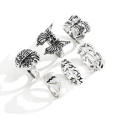 Crafted Goth Punk Rings Fashion Accessory Exaggerated Retro Rings Hollow Brain Motif 6-Piece Set for Men's Fashion Street. 