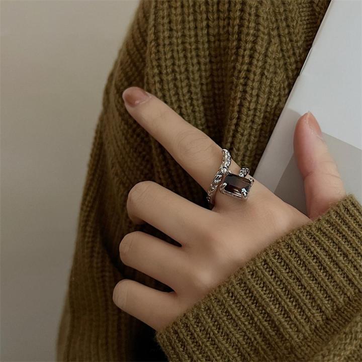 Barbara Bangladesh Jewelry cool girl Irregular zircon ice cube opal oval opening ring niche ins cold wind index finger ring personality trend jewelry