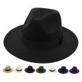 Classic Black Ribbon Women Fedora Hats Autumn Winter Gentleman Jazz Felt Hat For Men Retro Church Lady Flat Wide Brim Dress Hat. 