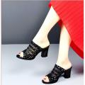 Fish mouth sandal slippers female spring summer new mesh large size foreign trade high heel women's shoes. 