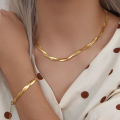 Alien E.B.belle Gold Plated Braided New Herringbone Chain Necklace Bracelets Set Wholesale Stainless Steel Jewelry For Women. 