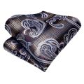 Hi-Tie Paisley Brown Tie For Men Elegant Mens Necktie Pocket Square Cufflink Groom Wedding Accessory Wholesale New Designer.