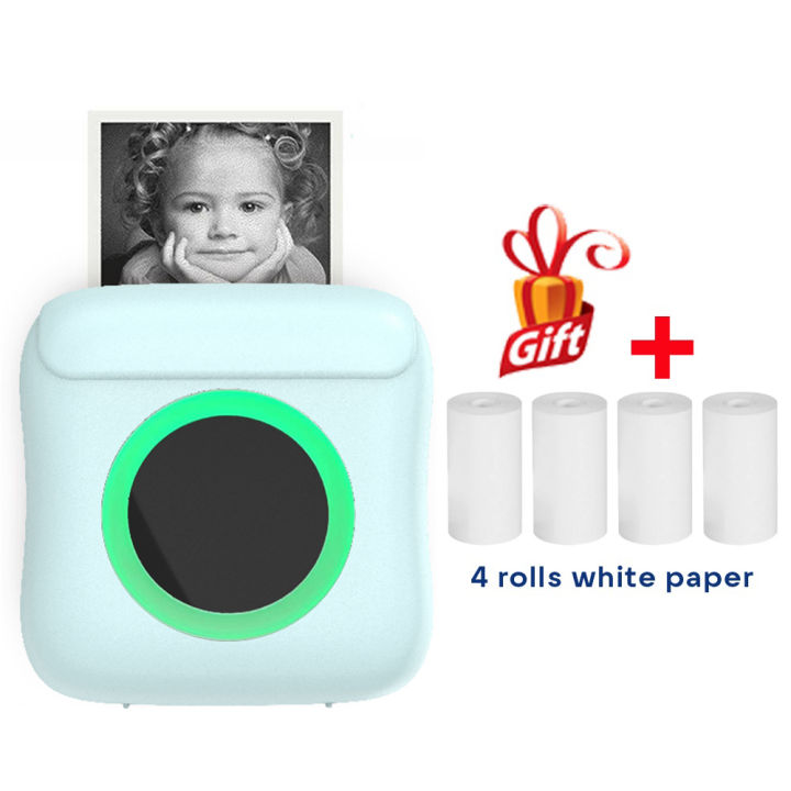 【World Supermarket 2021】（NEW）Thermal Printer with 4 rolls Free Paper Label Photo Bluetooth Printing Portable Pocket Inkless Printer 57mm for Android IOS.