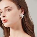Ins Silver Gold Color Wedding Bridal Earrings White Porcelain Flower Leaf Women Drop Earring Handmade Accessories. 