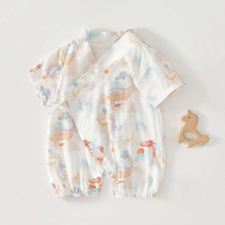 Baby jumpsuit, gauze, summer short sleeved monk clothing, newborn diaper, bamboo fiber baby romper, outdoor clothing