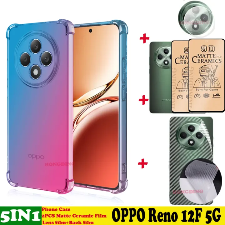 BLKNAIM%205-in-1%20NEW%20For%20OPPO%20Reno%2012F%20case%20Anti-fall%20Color%20phone%20case%20+2PCS%20Matte%20Ceramic%20Film%20+Carbon%20Fiber%20Back%20Film%20+Lens%20Film%20-%20Image%206