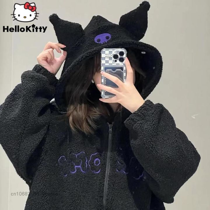Sanrio%20Cartoon%20Kuromi%20Clothes%20Women%20Black%20Embroidery%20Hoodies%20Y2k%20Aesthetic%20Tops%20Autumn%20Thin%20Coat%20Female%20Fashion%20Loose%20Sweatshirt%20-%20Image%203