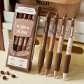 4 Pieces/Pack 0.5mm Coffee Series Gel Pen Set, Soft Touch Writing Pen, Black Refillable Stationery, Office Supplies,Student. 