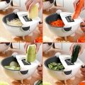 Magic Rotate Vegetable Cutter with Drain Basket Multi-Functional Kitchen Veggie Fruit Shredder Grater Slicer. 