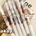 1/5/10Pcs 0.5Mm Random Pattern Reusable Water-based Pens Office Stationery Press-out Refill Writing Pen Black Transparent Cartoon Girl Push Action Neutral Pen.