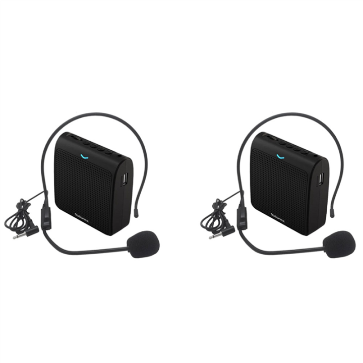 2X Portable Microphone Loud Speaker Mini Voice Amplifier with USB TF Card FM Radio for Teacher Tour Guide(Black)