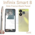 For Infinix Smart 8 X6525 Side Frame + Back Panel Housing + Camera Glass Back shell Replacement Spare Parts. 