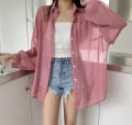 Pearl Sun Protection Clothing Shirt Women's Design Sense Niche Summer Super Fairy See-through Chiffon Top Loose and Lazy Style. 