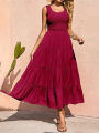 Dresses For Women 2024 Summer Elegant Sleeveless Floral Solid Color Long Dress Fashion Elastic Waist Beach Party Big Swing.
