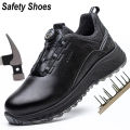 AMAWEI Rotary Buckle Work Protective Shoes Leather Safety Shoes Puncture-Proof Anti-smash Steel Toe Shoes Work Boots Men Women BunnyGarden. 