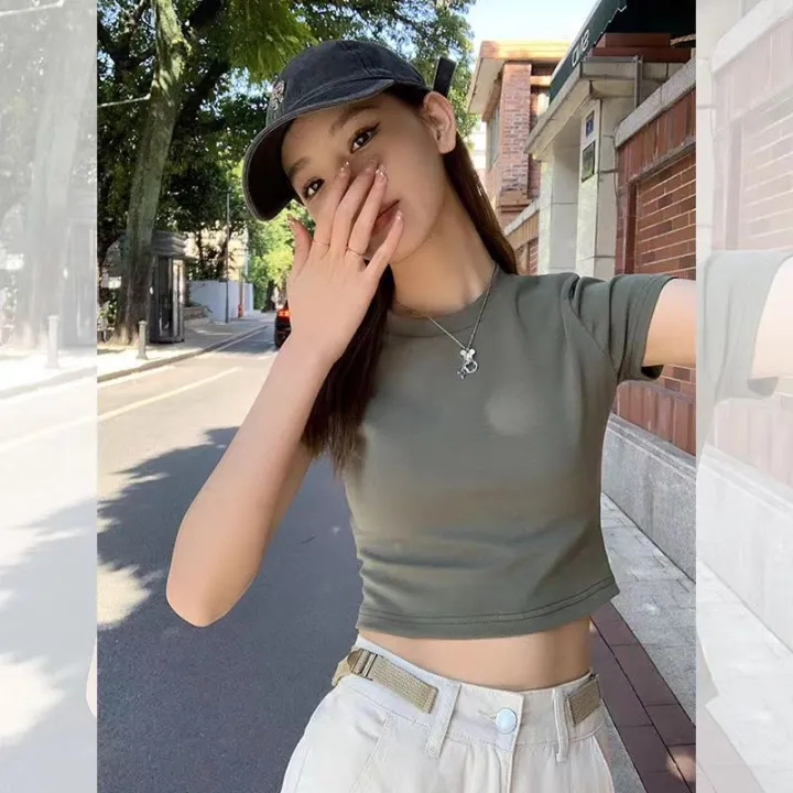 European%20and%20American%20Short%20Sleeve%20T%20Women's%20Summer%20T-shirt%202023%20New%20Hot%20Girl%20Korean%20Style%20Slim%20Fit%20Short%20Exposed%20Navel%20ins%20Red%20Coat%20Tide%20-%20Image%204