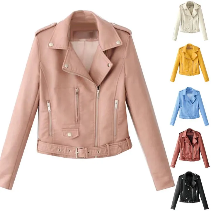 Women%20Bike%20Coat%20Leather%20Long%20Sleeve%20Lapel%20Outwear%20Zipper%20Outfit%20Button%20Pocket%20Jacket%20Spring%20Autumn%20Women%20Fashion%20Short%20Coat%20-%20Image%203