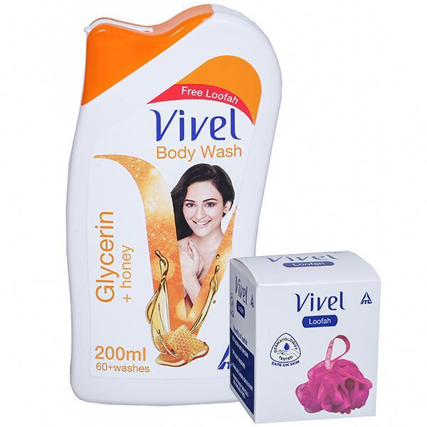 Indian product Body wash vivel Glycerin + Honey Shower gel Used for male/female - 200 ml + Free Loofah
