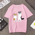 Korean Fashion South Korea Ulzzang Bf Cartoon God Annoying Dog Husky Couple Print T-Shirt Loose Student Short Sleeve Tide. 