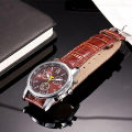 Men's fashion faux leather strap round dial analog casual wrist watch Xmas gift. 