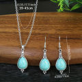 High Brightness Earrings Boho Chic Faux Turquoise Jewelry Set with Rhinestone Accents Necklace Earrings Set for Women Ethnic Style Necklace Earrings Set. 