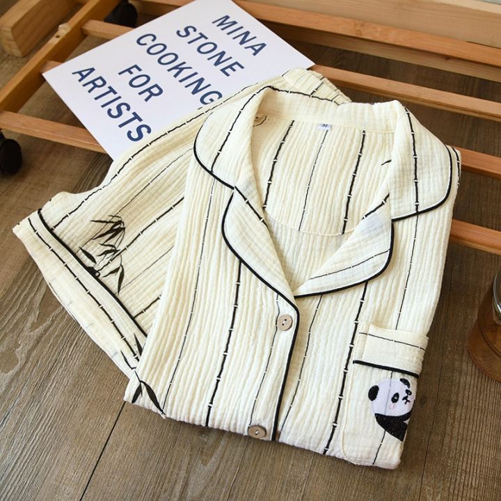 2%20Pieces%20Pajamas%20Summer%20Female%20Loungewear%20Suit%20Print%20Home%20Clothes%20100%25%20Cotton%20Gauze%20Shorts%20Sleepwear%20Loose%20Homewear%20-%20Image%204