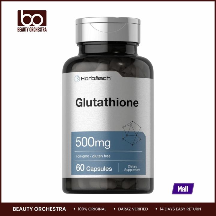 Horbaach Glutathione 500mg Reduced Supplement | 60 Capsules | Non-GMO & Gluten Free