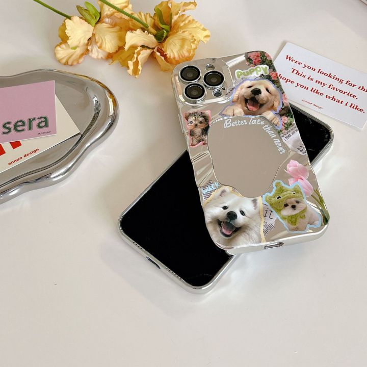 Creative%20Cartoon%20Cat%20Dog%20Phone%20Case%20For%20iPhone%2015%2014%2013%2012%2011%20Pro%20Max%20Silicone%20Shell%20With%20Mirror%20Back%20Cover%20-%20Image%204
