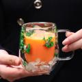 Coffee Mug Elegant Cup With Dried Flower Design Heat Resistant Dried Flower Double Wall Glass Mug For Cold Drinks Cappuccino.