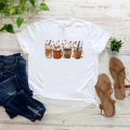 Fall Coffee T-Shirt Pumpkin Spice Halloween Tshirt Vintage Halloween Shirt for Women Graphic T Shirts Coffee Lovers Gifts Top.