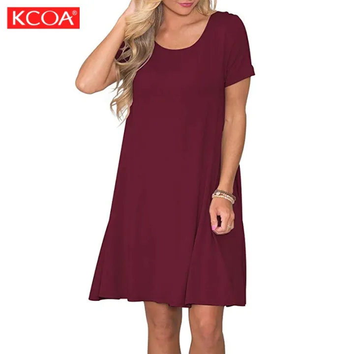Ladies%20Short%20Sleeve%20Casual%20Knee%20Length%20Women's%20Dresses%20-%20Tops%20-%20Image%202