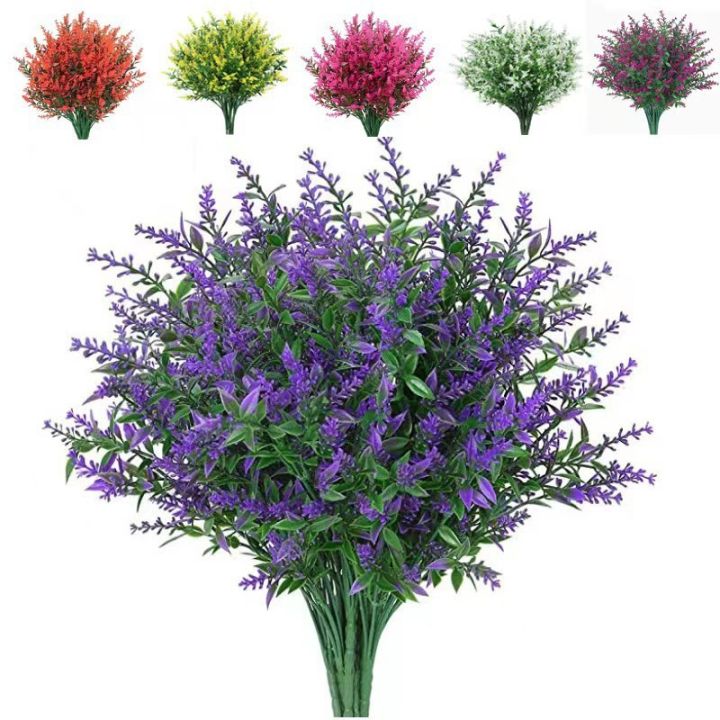 7pcs Faux UV Resistant Fake Flowers Artificial Plants Plastic Decor Outdoor Plastic lavender fake flower wedding Accessories