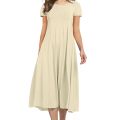2022 Four Seasons Women's New Round Neck Short Sleeve Solid Color Swing Dress Fashion Solid Color Dress.