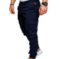 Men Casual Solid Colorckets Waist Drawstring Ankle Tied Skinny Cargo Pants celana panjang pria salopette homme Trendy. 