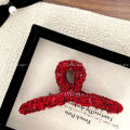 Korean Style round Gold Label New Year Red Knitted Cloth Hairpin Sweet Back Head Grip All-Match Hair Accessories. 