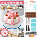 117Pcs Cake Decorating Tool Kit Baking Fondant Supplies Turntable Bag Tip Spatula. 