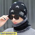 Wool Knitted Star Neck Warmer Winter Hats For Men Hat with Scarf Two Piece Monkey Cap Set. 
