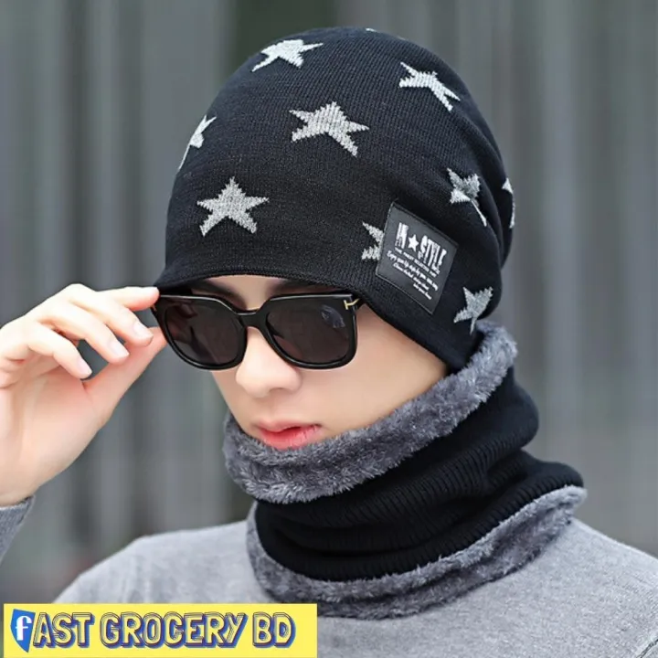 Wool%20Knitted%20Star%20Neck%20Warmer%20Winter%20Hats%20For%20Men%20Hat%20with%20Scarf%20Two%20Piece%20Monkey%20Cap%20Set%20-%20Image%203