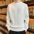 Fashion O-Neck Solid Color Knitted Casual Sweater Men's Clothing 2023 Winter New All-match Pullovers Loose Korean Tops.