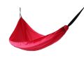 The camping hammock made of parachute fabric, lightweight, portable,  suitable for camping and outdoor activities. Two tree straps and a long rope are available for hanging.. 
