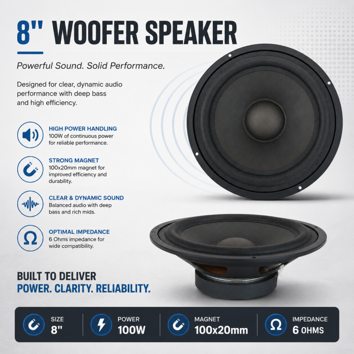 DJ 8 Inch Sub-Woofer Speaker | High Bass Driver | 6 Ohm | Powerful Low Frequency Sound