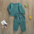 Toddler Baby Boy Relax Wear Outfit Fall Winter Clothes Set Button-Down Shirt Tops Pure Cotton Pants 2PCS Set. 